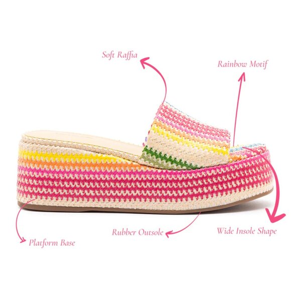 NEW LARROUDE Made In Brazil Alex Flatform Mule Sandals Rainbow for women 121tn - Picture 4 of 6